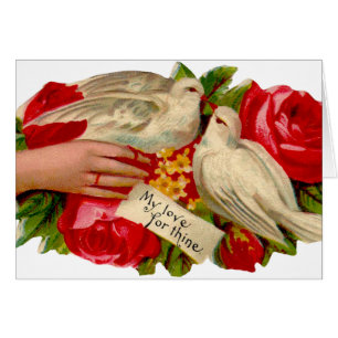 Vintage Fåglar Victorian Love Dove Klassisk Konst Hälsningskort