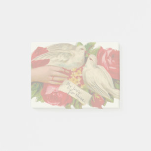 Vintage Fåglar Victorian Love Dove Klassisk Konst Post-it Block