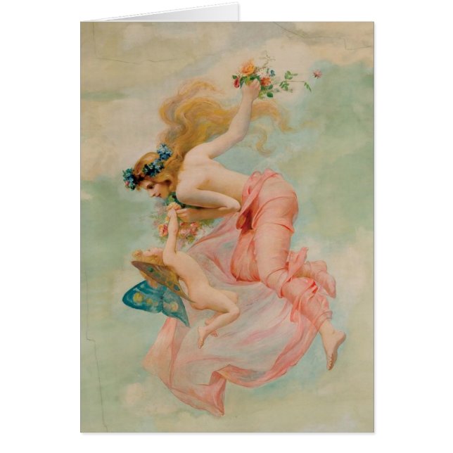 Vintage - Fairy & Angel Meet i Himmel. Hälsningskort (Framsidan)