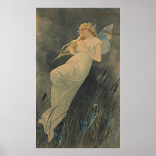 Vintage Fairy Art nouveau Skriv ut, Retro Poster
