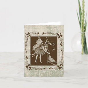 Vintage Fairy & Bird Foldad Note-kort Anteckningskort