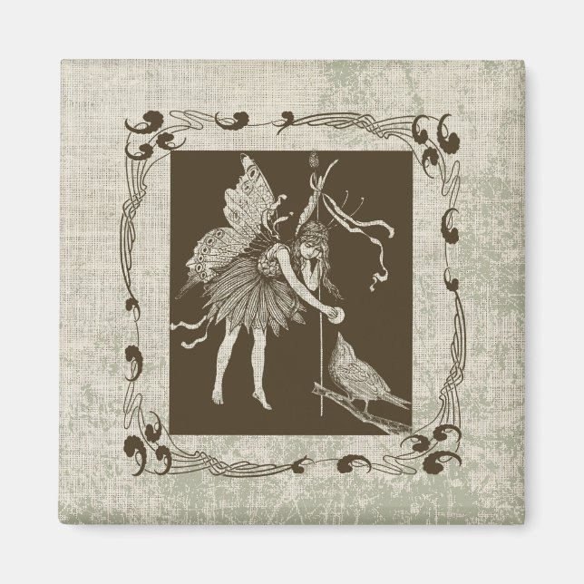 Vintage Fairy & Bird Magnet (Framsidan)
