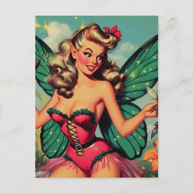 Vintage Fairy Girl Vykort (Framsida)