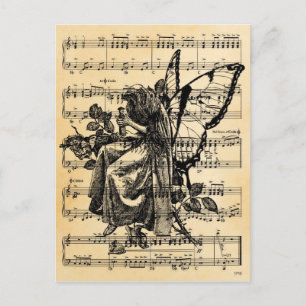 Vintage Fairy & Music Vykort