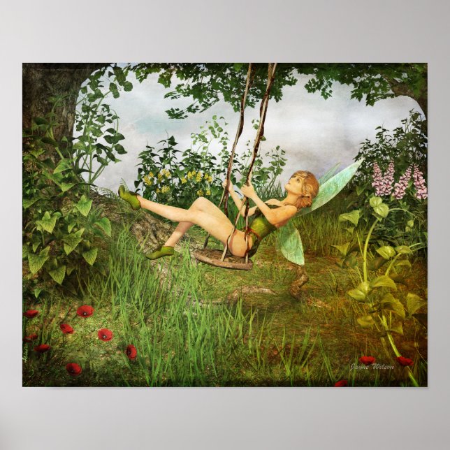Vintage Fairy on a Swing Print Poster (Framsidan)