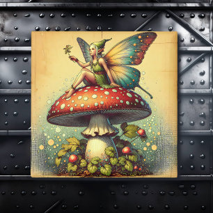 Vintage Fairy på en Retro Mushroom Fairytale Magnet
