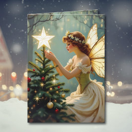 Vintage Fairy Place Star on Christmas Tree Kort