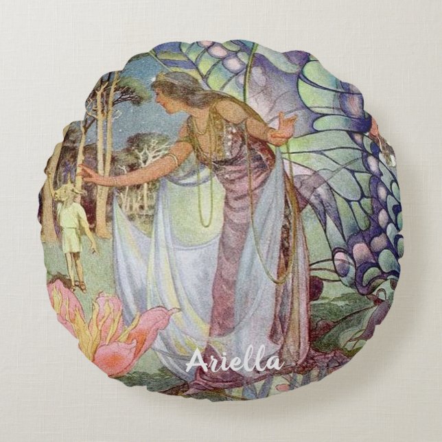 Vintage Fairy Rund Kudde (Framsidan)