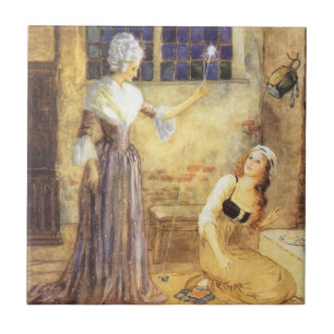 Vintage Fairy Tale Cinderella med Fairy Godmor Kakelplatta