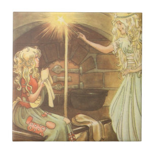 Vintage Fairy Tale, Cinderella och Fairy Godmor Kakelplatta