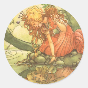 Vintage Fairy Tale, Frog Prince Princess av Pond Runt Klistermärke
