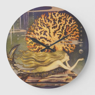 Vintage Fairy Tale, Little Sjöjungfru in Ocean Cor Stor Klocka