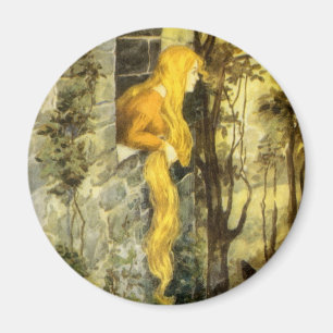 Vintage Fairy Tale, Rapunzel med lång luthår Magnet
