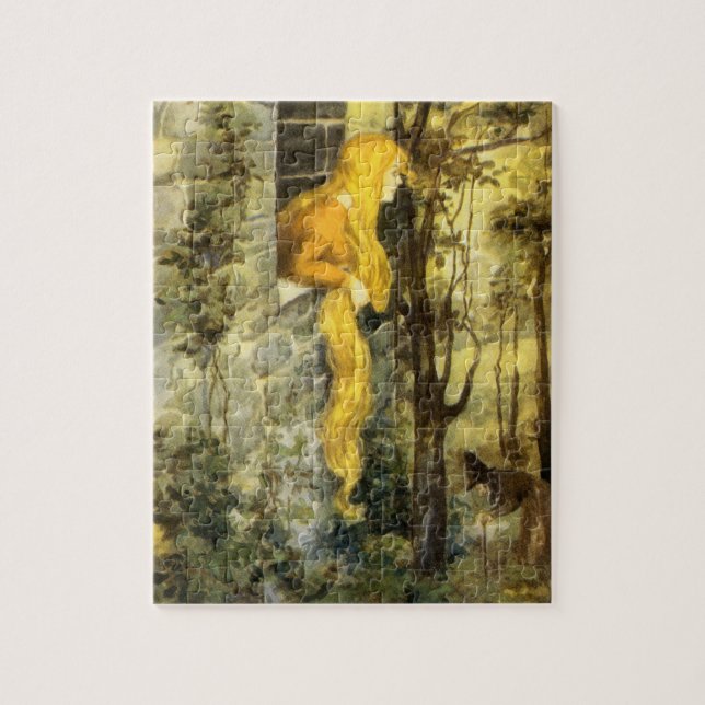 Vintage Fairy Tale, Rapunzel med lång luthår Pussel (Vertikal)
