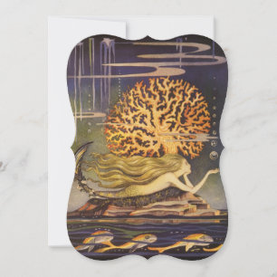 Vintage Fairy Tale Sjöjungfru Coral Födelsedagsfes Inbjudningar