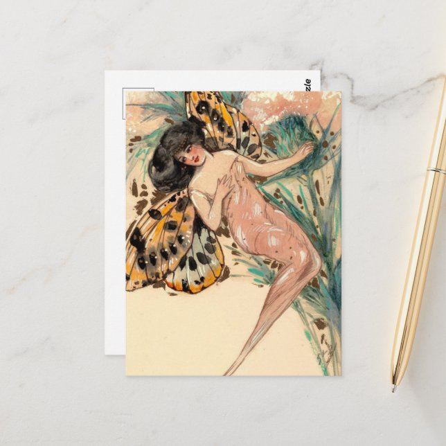 Vintage Fairy Vykort (Fram/Back In Situ)