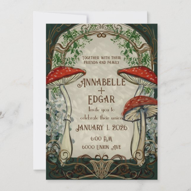 Vintage Fairytale Art nouveau Bröllop Inbjudningar (Framsida)