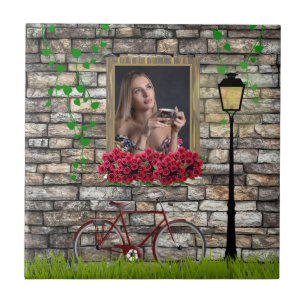 Vintage Fairytale Bicycle Ro Girly Photo Ram Kakelplatta