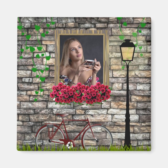 Vintage Fairytale Bicycle Ro Girly Photo Ram Magnet (Framsidan)