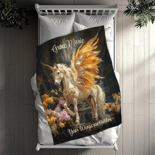 Vintage Fairytale Golden Unicorn Fantasy Fleecefilt