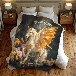 Vintage Fairytale Golden Unicorn Fantasy Fleecefilt
