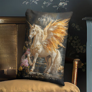 Vintage Fairytale Golden Unicorn Fantasy Pegasus Lumbarkudde