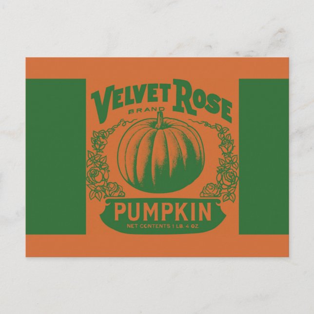 Vintage Fall Autumn Pumpkin Food Label Vykort (Framsida)
