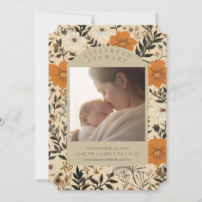 Vintage Fall Botanical 2 Fågelmeddelande Inbjudningar (Framsida)