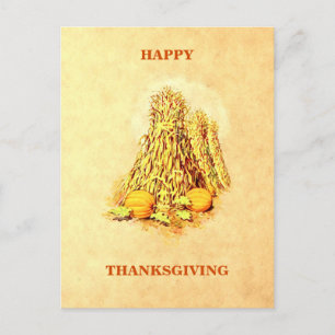 Vintage Fall Harvest Sheaves Pumpkins Thanksgiving Helg Vykort