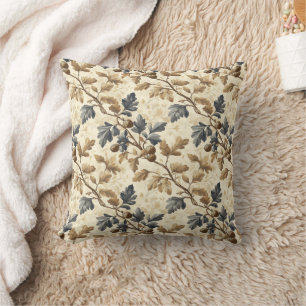 Vintage Fall Oak Löv   Elegant Blue och Guld Kudde