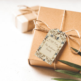 Vintage Fall Oak Löv | Elegant Blue och Guld Presentetikett