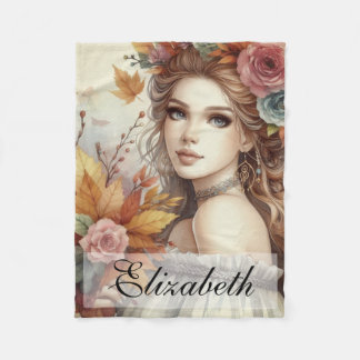Vintage Fall Princess med Höst löv Fleecefilt