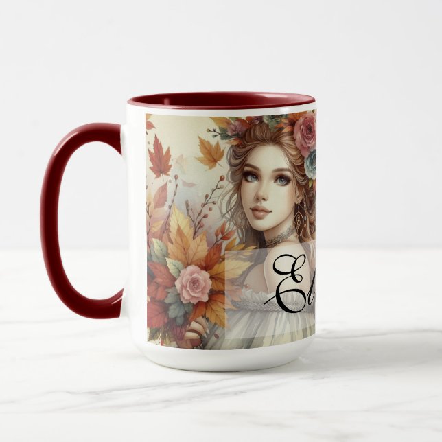 Vintage Fall Princess med Höst löv Mugg (Vänster)