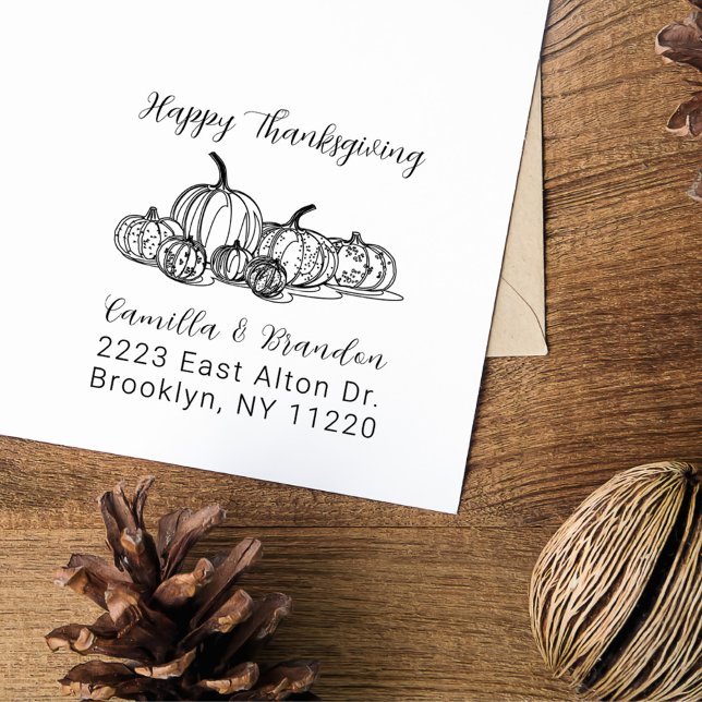 Vintage Fall Pumpkins Thanksgiving Returadress Självfärgande Stämpel (Vintage Fall Pumpkins Elegant Handwriting  Happy Thanksgiving Return Address Self-inking Stamp)