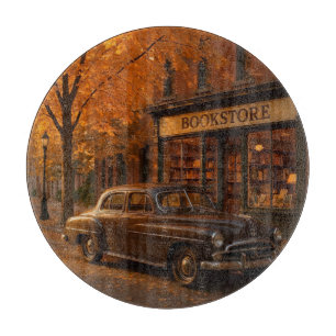Vintage - fallande/höstbokbutik och bil