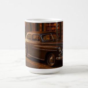 Vintage - fallande/höstbokbutik och bil kaffemugg
