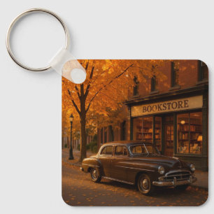 Vintage - fallande/höstbokbutik och bil nyckelring