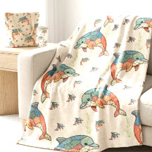 Vintage Fals Quiltad Lappteknik Delfindesign