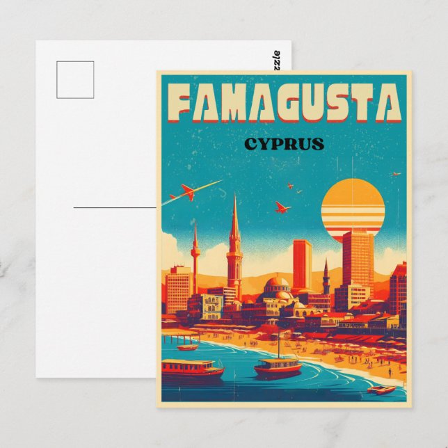 vintage Famagusta Strand Cypern presenter Vykort (Fram/baksida)