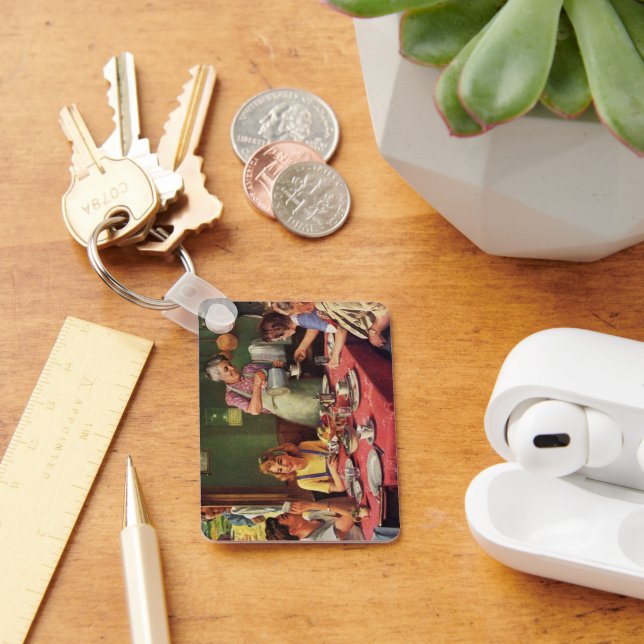 Vintage Familj äter frukost i köket Nyckelring (Skrivbord)