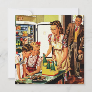 Vintage Familj, Mamma med Barn, Snacks i Köket Inbjudningar