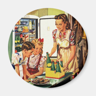Vintage Familj, Mamma med barn, Snacks i köket Magnet