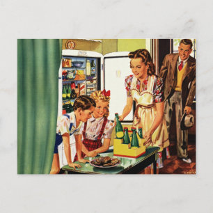 Vintage Familj, Mamma med barn, Snacks i köket Vykort