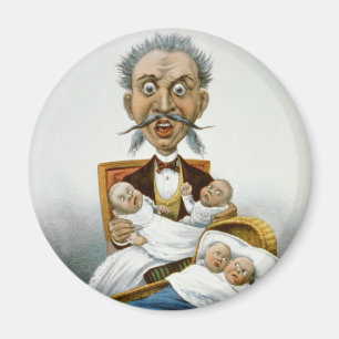 Vintage Familj, Pappa med Bebisar och Pokerhand Magnet