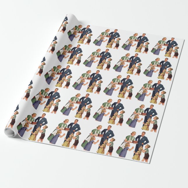 Vintage Familj Presentpapper (Utrullad)