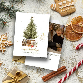 Vintage familje julfoto guld glad jul julkort