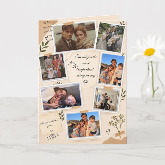 Vintage familjefoto collage vikbart kort (Liten växt)