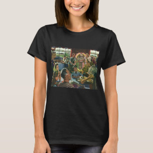 Vintage familjemiddag på en diner med en jukebox t shirt