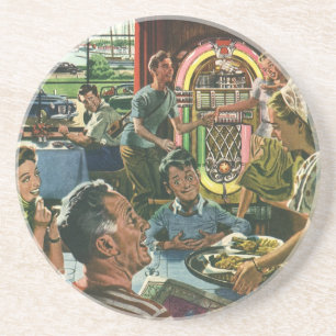 Vintage familjemiddag på en restaurang med en juke underlägg