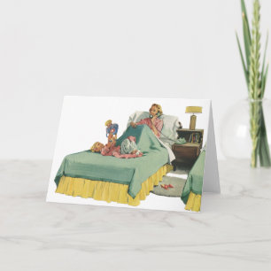 Vintage-familjen betjänar Mamma Breakfast i Bed Kort